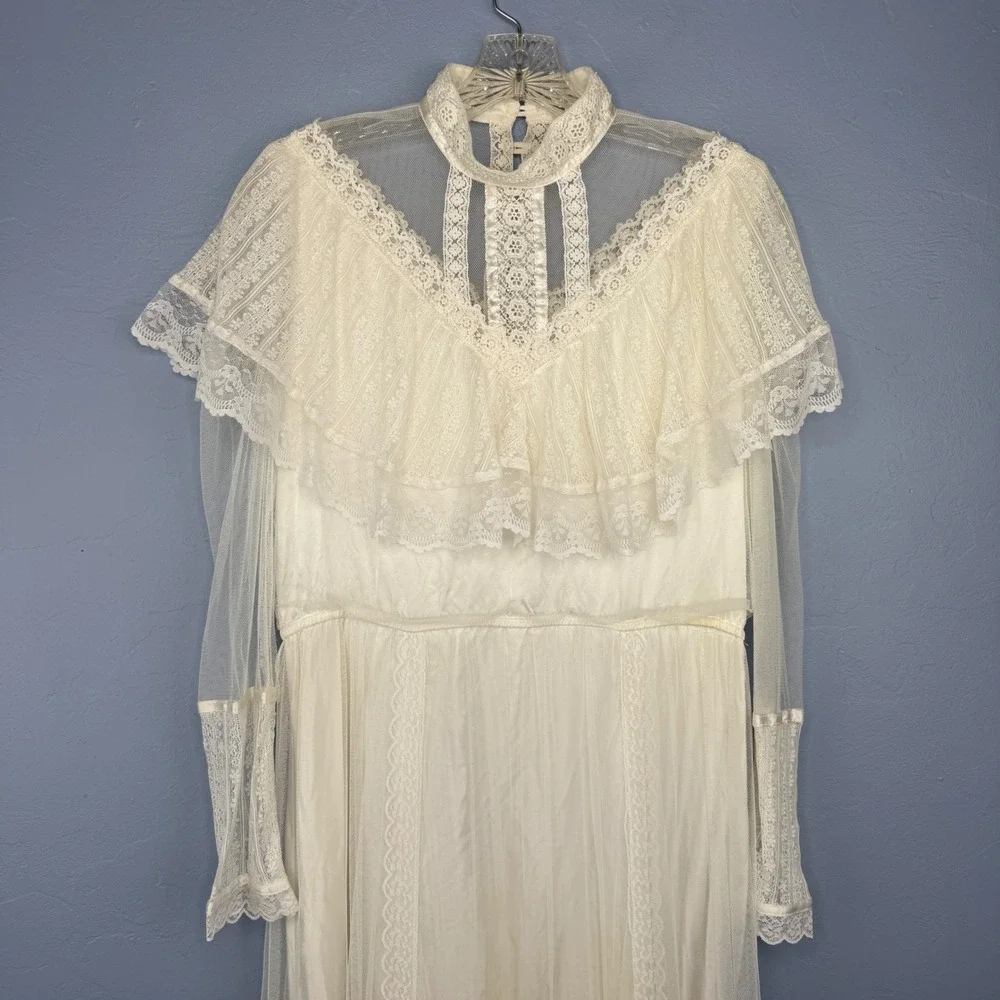 Gunne Sax by Jessica McClintock Vintage Lace Wedding Dress Ivory Maxi Boho 70s - Picture 7 of 16